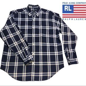 Ralph Lauren Jeans Co Plaid Flannel Large Blue